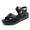 Black, variant on Women's Leather Wedge Sandals, Rhinestone Heart Cutout Adjustable Hook-and-Loop Strap Casual Footwear