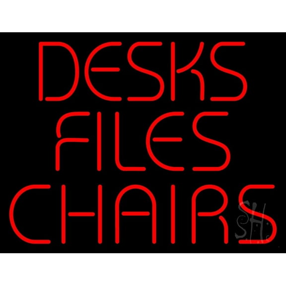 Desks Files Chairs LED Neon Sign 15" Tall x 19" Wide - inches Black Square Cut Acrylic Backing, with Dimmer - Premium built indoor Sign for Storefront, Store interior, Exhibition, Decor.