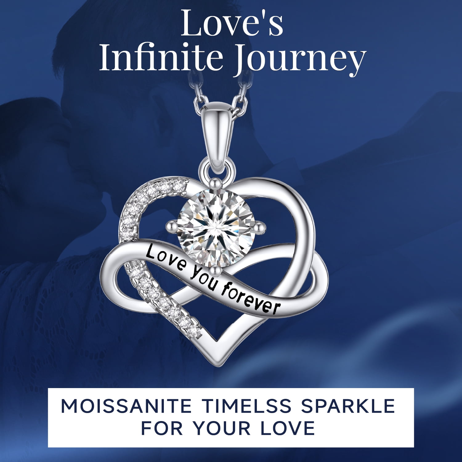 MomentWish Infinity Heart Pendant Necklace for Women 1 Carat Simulated Diamond Necklace Valentines Anniversary Graduation Gifts for Her