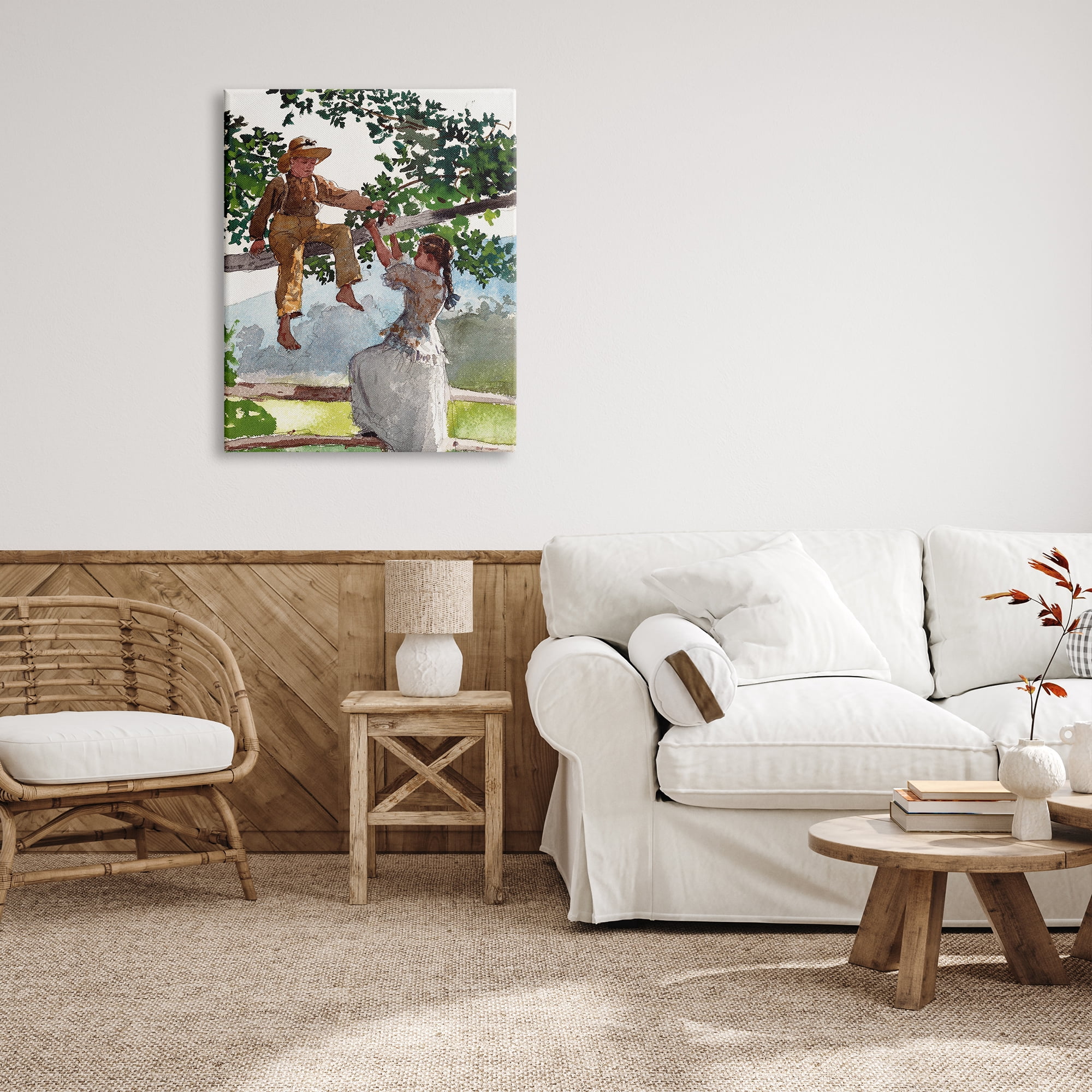Stupell Industries Children Playing Climbing Tree Traditional Clothing Painting Gallery Wrapped Canvas Print Wall Art, Design by Lettered and Lined