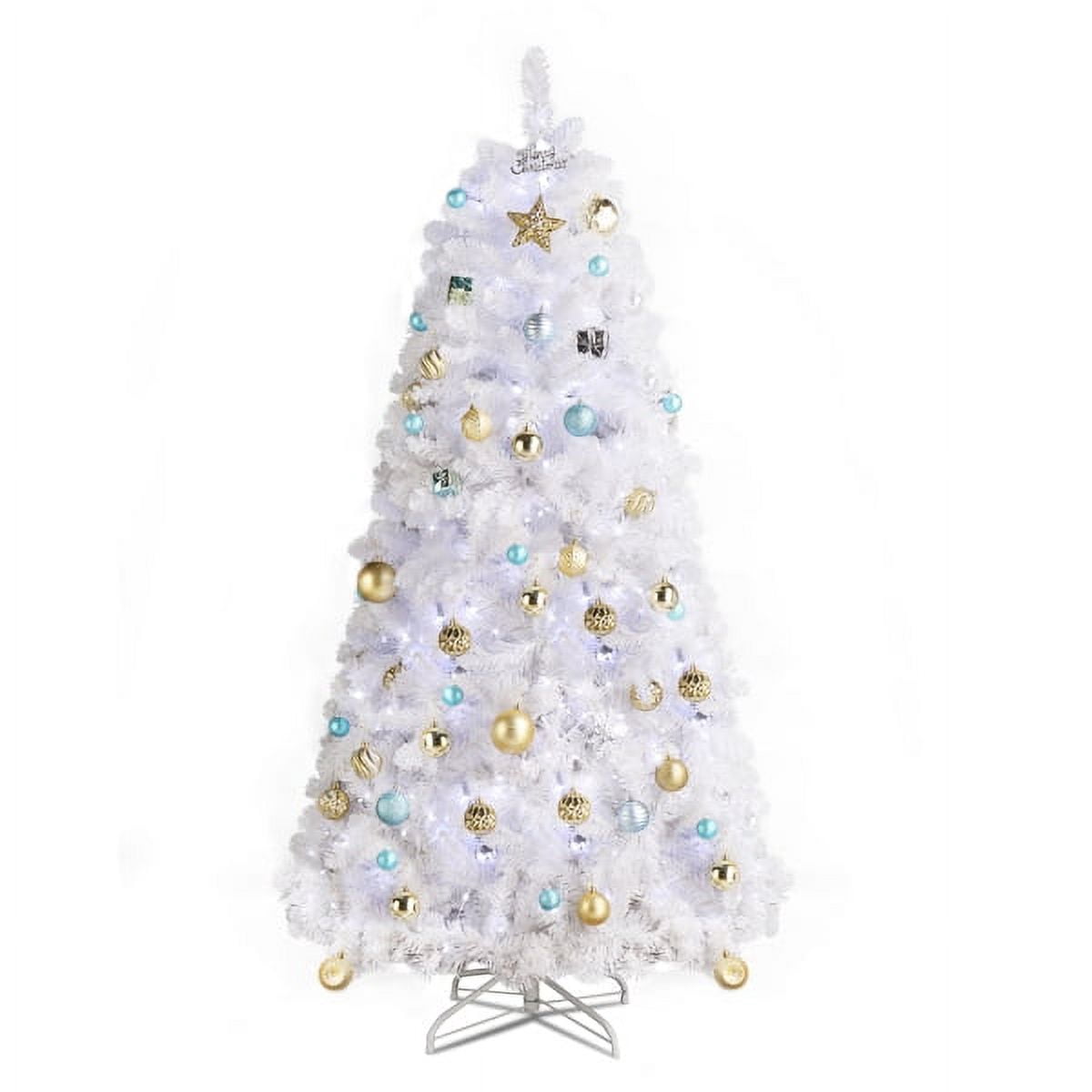 6ft White Hanging Structure Christmas Tree - 845 PVC Branches, 300 Cool-Color LEDs, Sturdy Iron Stand, Indoor Holiday Decor