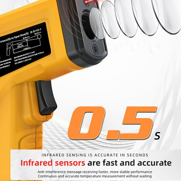 BSIDE Thermometer,Thermometer Temperature Infrared Thermometer Emissivity Pyrometer Temperature Thermometer Meter Lcd Adjustable Emissivity 1 Kitchen Temperature 12 1 Thermometer Tool 1 -50~530C