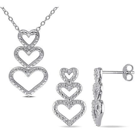 Miabella Diamond-Accent Sterling Silver Multi-Heart Pendant and Earrings Set, 18