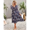 thumbnail image 2 of OUSIMEN Women's Casual Long Sleeve V Neck Loose Floral Dress Long Dresses Swing Dress for Women, 2 of 5