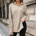 thumbnail image 2 of Women Plus Size Casual Sweaters Long Sleeve Solid Lapel V-Neck Ribbed Knit Tops Trendy Side Slit Loose Fit Pullover Shirts, 2 of 4