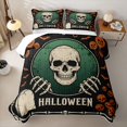 thumbnail image 2 of Homewish Halloween Sugar Skull Bed Spread Queen, Tombstone Bats Queen Coverlet Set, Black Cream Orange, 3 Pieces 1 Bedspread and 2 Pillowcases, 2 of 7