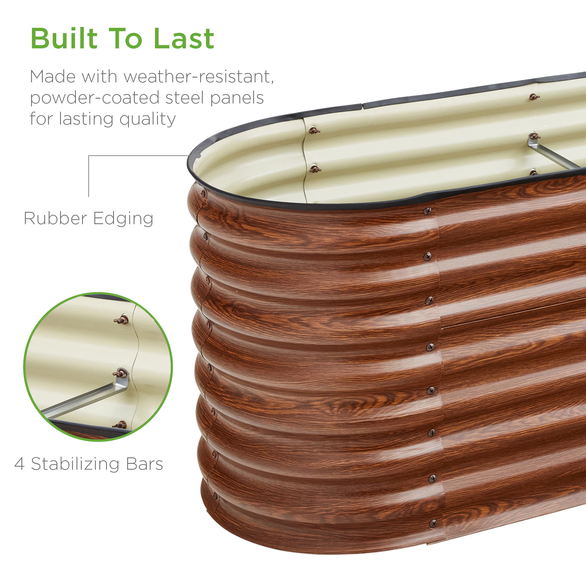 Best Choice Products 8x2x2ft Metal Raised Garden Bed, Oval Outdoor Planter Box w/ 4 Support Bars - Wood Grain