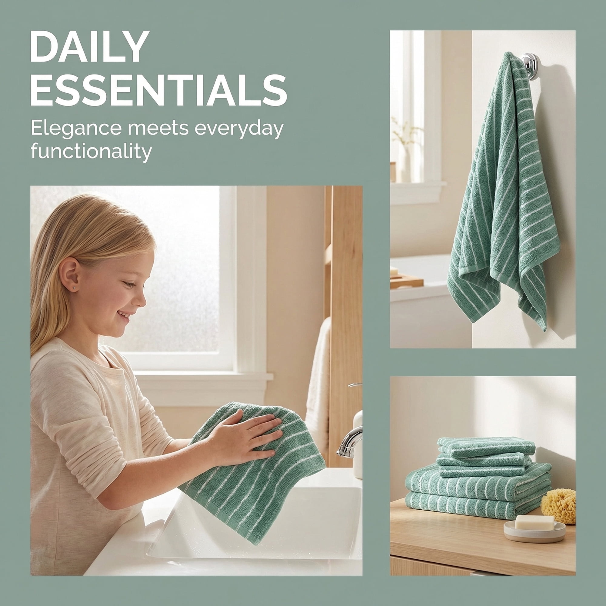 Unique Bargains Cotton Striped Washcloths Soft Absorbent Face Cloths Green 6pk
