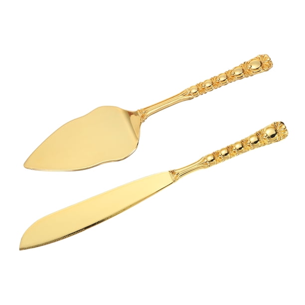 Juego de corte de pastel Uxcell para bodas, juego de cuchillo y servidor de pastel para regalo (Dorado)