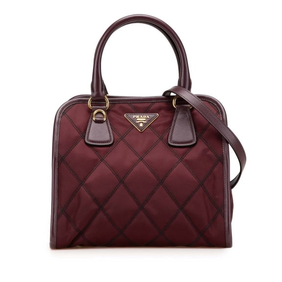 Pre-Owned Prada Triangle Logo Plate Quilted Handbag/Shoulder Bag 2WAY 1BA100 Purple Nylon...