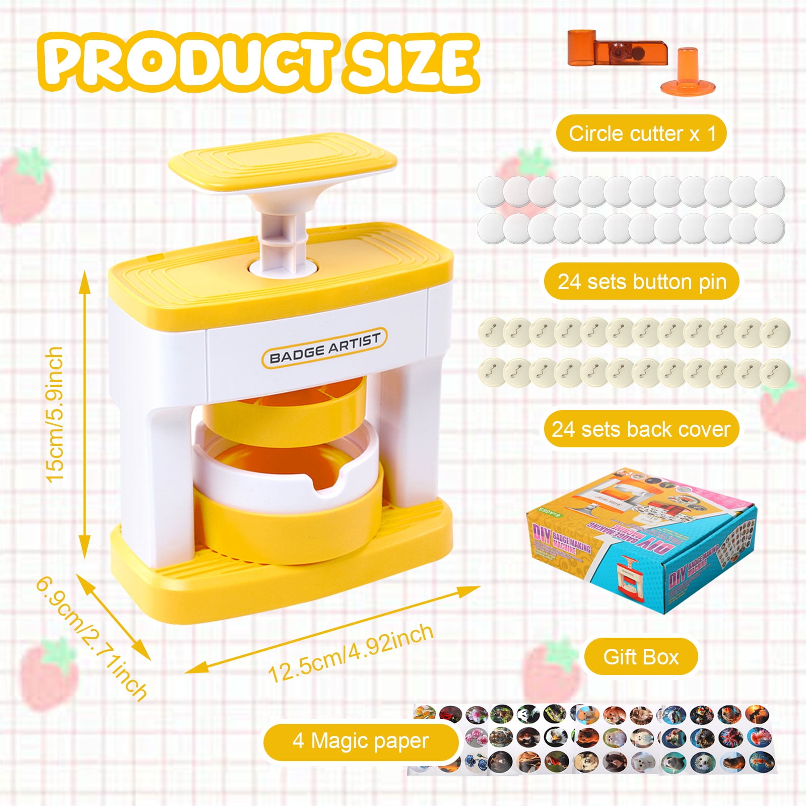 Button Maker Machine, 2.16 inch/55mm Pin Maker Machine with 24pcs Button Parts, DIY Badge Brooch Pin Making Machine for DIY Gifts and Christmas
