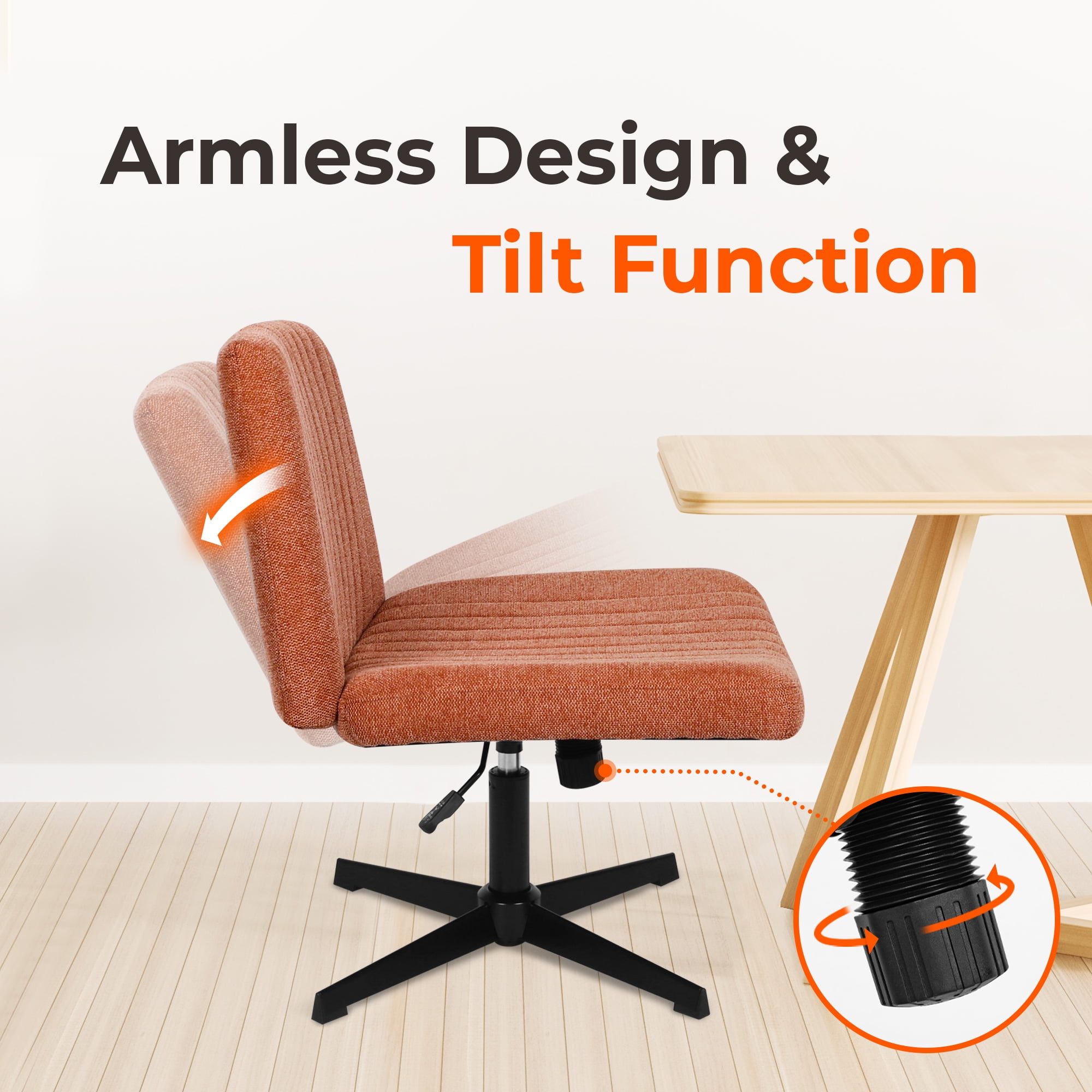 NEO CHAIR Criss Cross Chair No Wheels Armless&nbsp;Comfy Desk Chair Wide Vanity Makeup&nbsp;Cross Legged Office Adjustable Computer Task for Home Office Fabric (Brown)