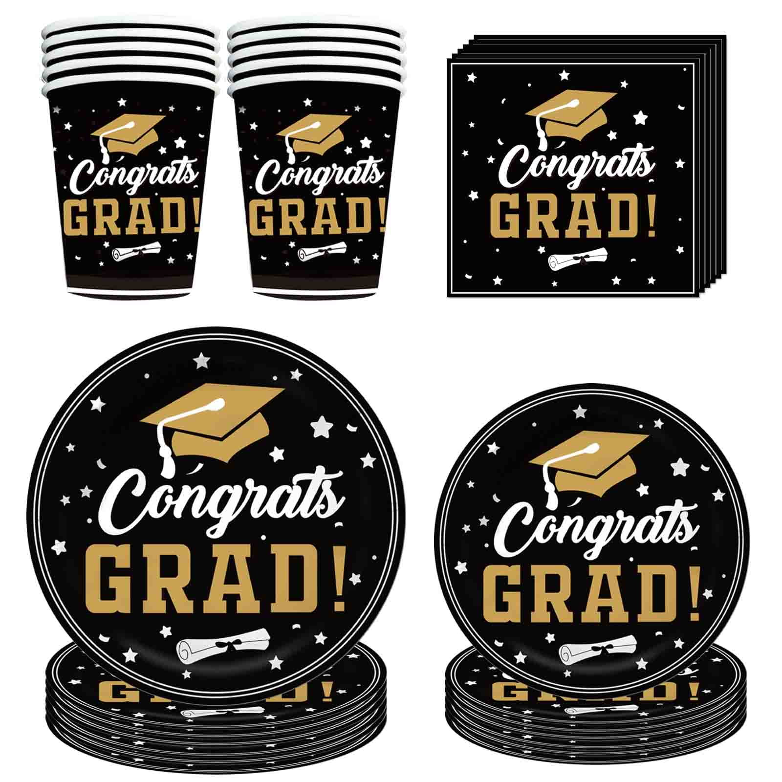50 PCS Graduation Plates and Napkins Congrats Grad Paper Plates Black