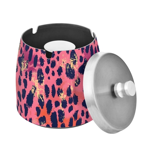 ALAZA Cigar Ashtray with Lid Pink Leopard Print Ash Tray for Cigarettes Smokeless Ashtrays