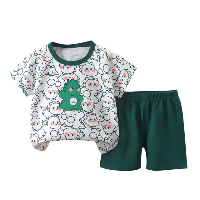 Odeerbi 2-10 Años Conjunto de Verano Para Niños Camisetas de Manga Corta de Algodón Con Estampado de Dinosaurio Pantalones Cortos Conjunto de Dos Piezas