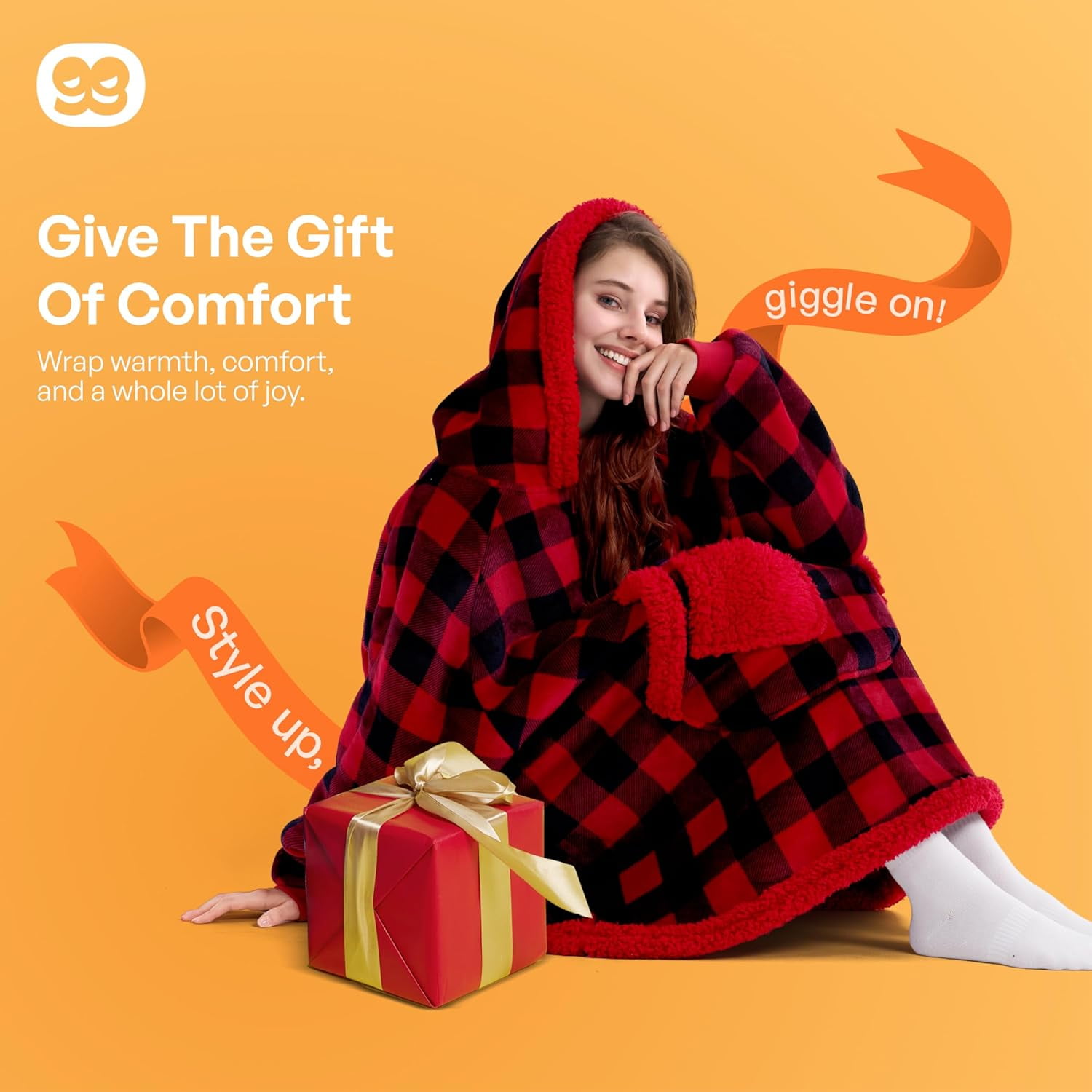 Joyfy Wearable Blanket Oversized Sherpa Sweatshirt, Warm and Cozy Hoodie Blanket for Adult Christmas Birthday Gift