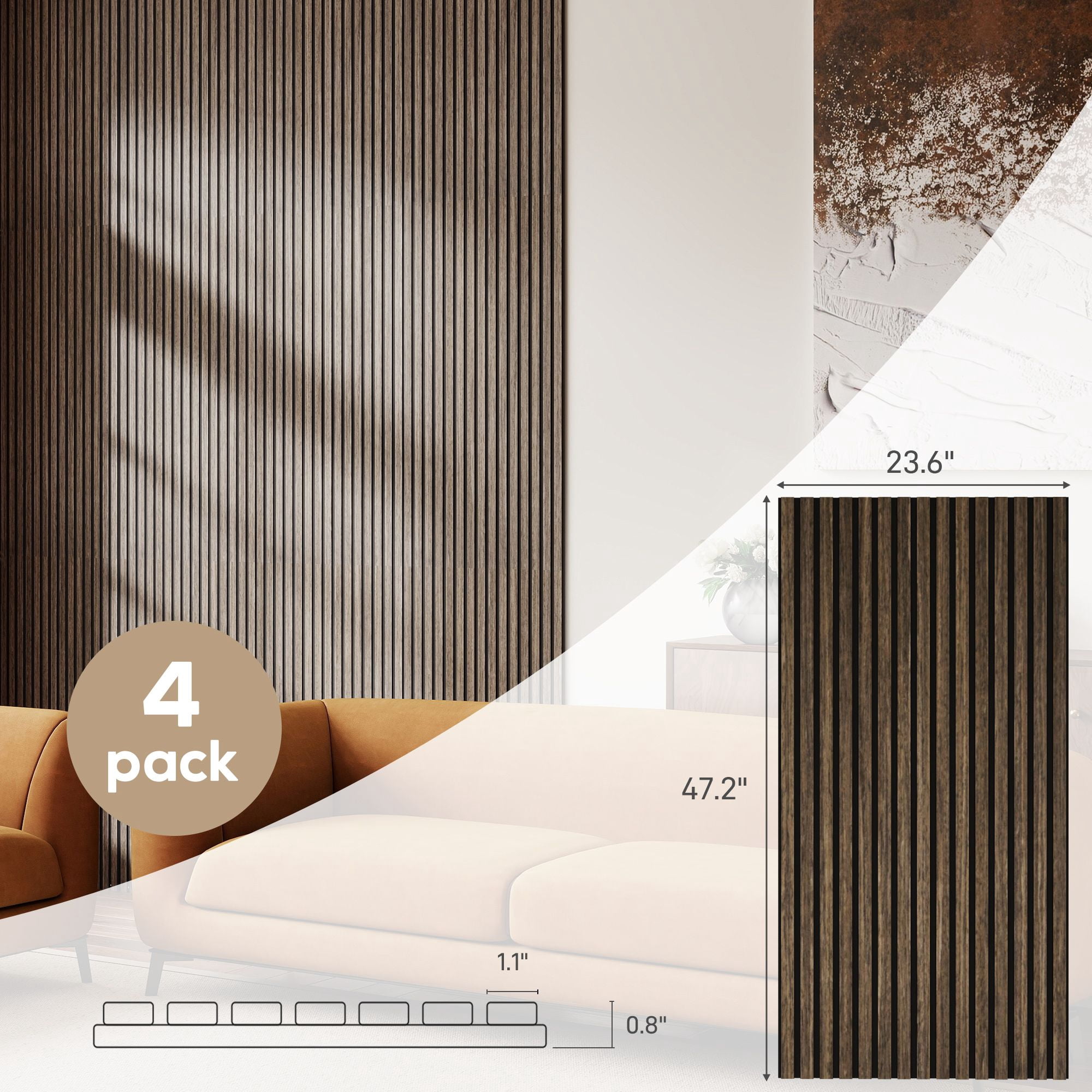47" x 24" Wood Panels for Wall, 4 Pack Acoustic Panels, Sound Absorbing Slat Wall for Wall Decor, Home, Walnut