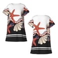 thumbnail image 3 of Bixox Starfishes Shells Pattern Women's Nightgown, Soft & Breathable Sleepwear, Round Neck Knee-Length Pajama Dress,Loungewear for Home & Sleep, 3 of 7