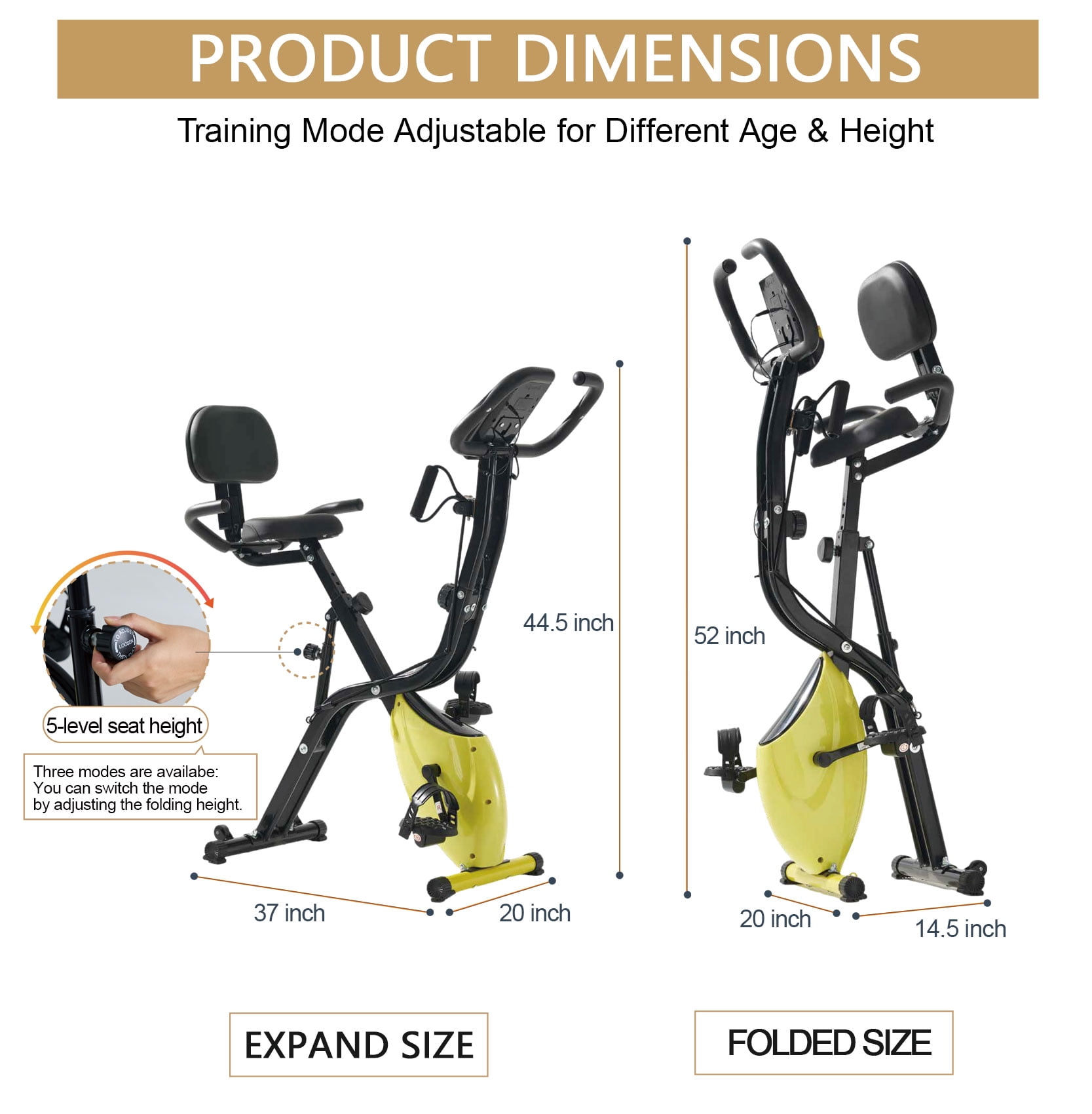 YR Folding Exercise Bike 8 Levels Magnetic Resistance Fitness Equipment with LCD Display