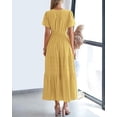thumbnail image 5 of EASYBRA Women V Neck Puff Sleeve Pleated Maxi Dress Elegant A Line Layered Hem Summer Dress, 5 of 6