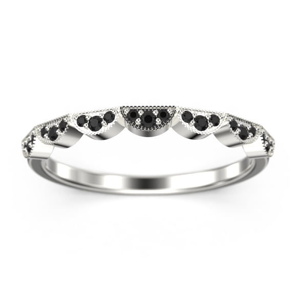 0.21ct Round black diamond moissanite Half Moon Styled Wedding Band 10k White Gold