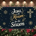 thumbnail image 4 of Gold Decor Jesus Banner Cross Pattern Religious Banner Snowflake Design Starry Pattern Christmas Banner for Christmas Celebration Church Event Religious Gathering, 4 of 8