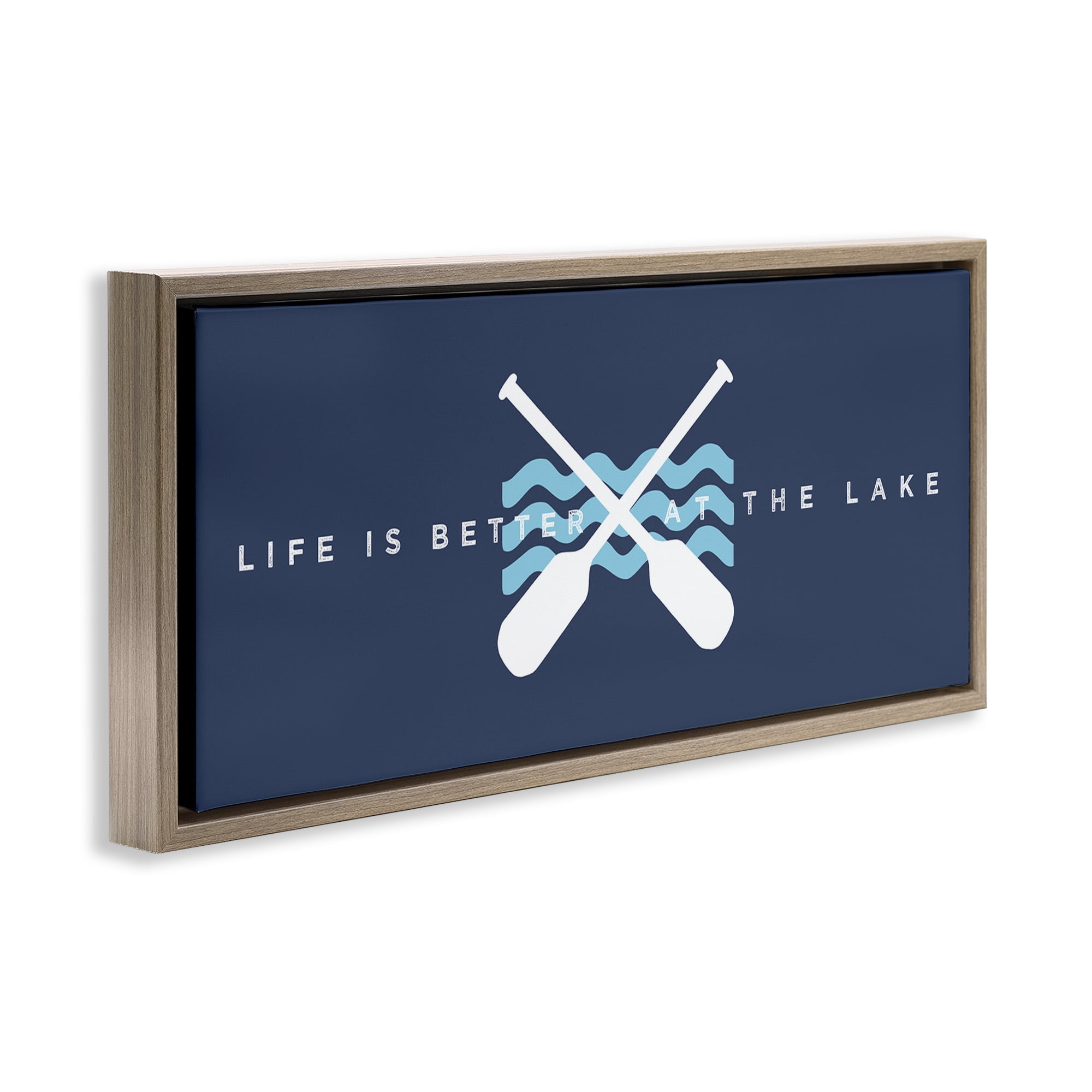Stupell Industries Better At Lake with Crossed Oars Transportation Painting Brown Floater Framed Canvas Art Print Wall Art, 31 x 14