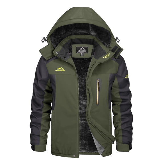 TACVASEN Men's Winter Ski Jackets Heveyweight Waterproof Fleece Mountain Jacket Windproof Warm Coat with Hooded Snowboard Insulated Jacket Parka Raincoat with Multi-Pockets for Hiking Walking Skiing