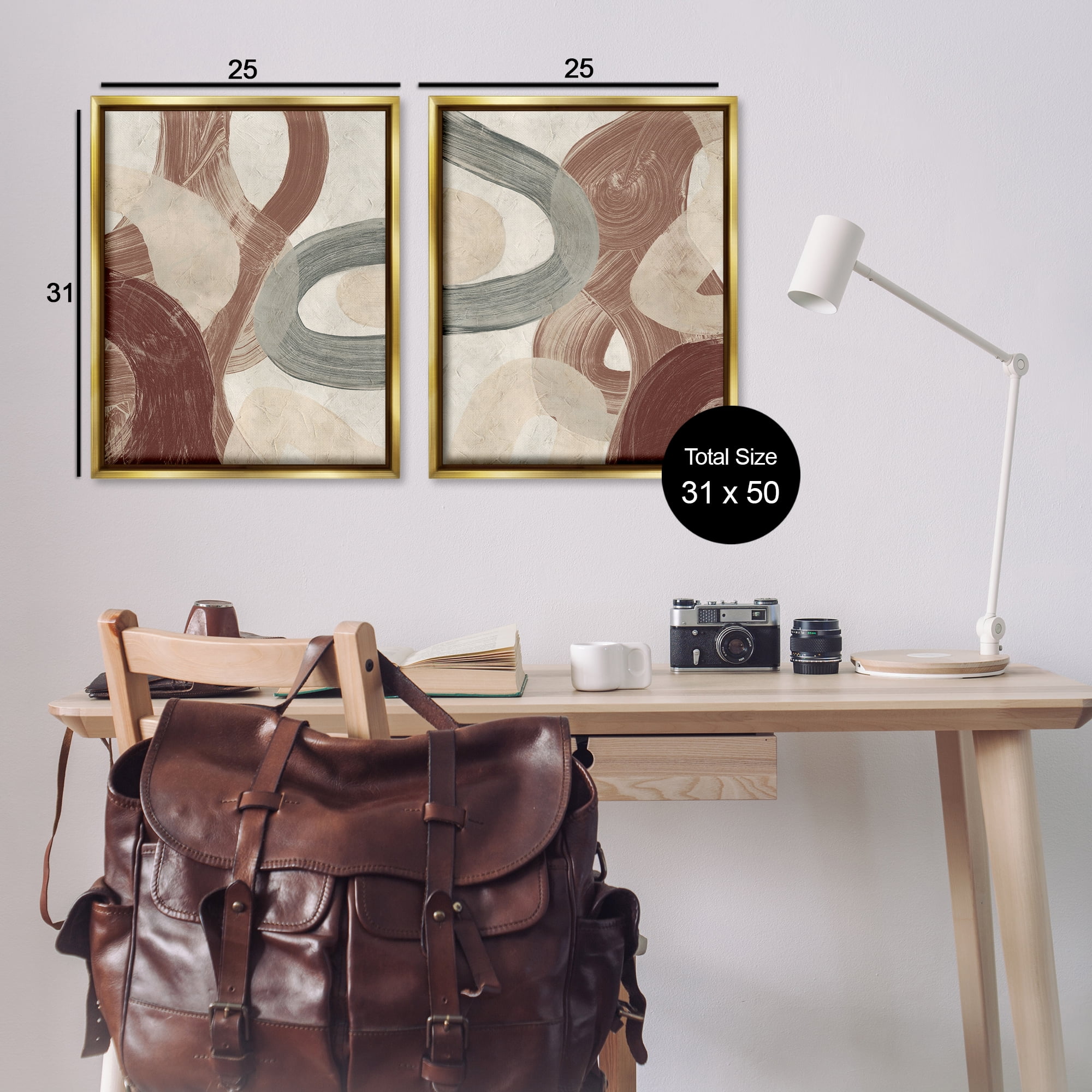 Stupell Industries Curvy Abstract Swirls Abstract Painting Gold Floater Framed Canvas Art Print Wall Art, 31 x 25, Set of 2