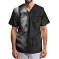 thumbnail image 2 of Domuza Scrub Tops for Men Oversized V-Neck Short Sleeve Horror Novelty Print Caregiver Top Comfort Soft Elastic Working Blouse with Pockets Gray 5XL, 2 of 4
