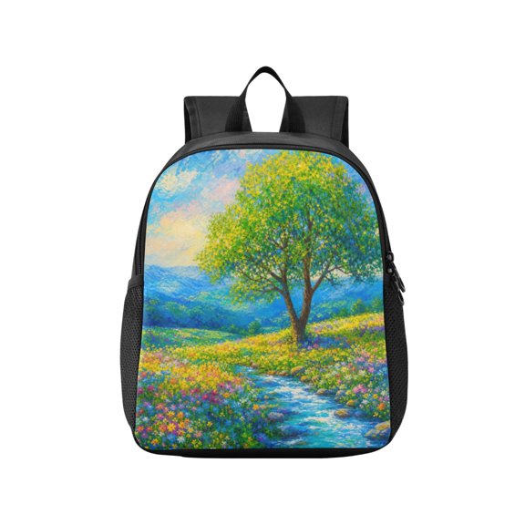 Toddler Backpack Spring Tree Stream Landscape Waterproof Lightweight Backpack Casual Mini Daypack for Daycare & Travel