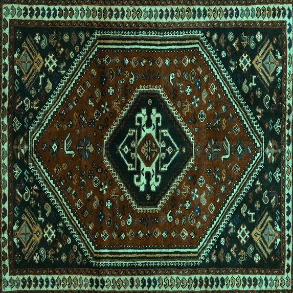 Ahgly Company Indoor Square Persian Turquoise Blue Traditional Area Rugs, 6' Square