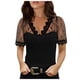 thumbnail image 1 of Blusa informal de manga corta con retazos de encaje y cuello en V para mujer Pompotops hkajfhjk459444, 1 of 7