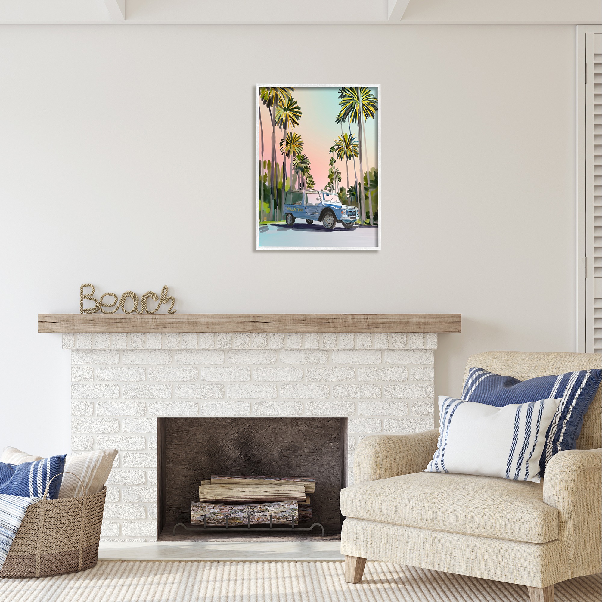Stupell Industries Fashion Brand Tropical Truck Transportation Painting White Framed Art Print Wall Art, 24 x 30