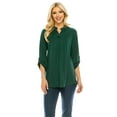 thumbnail image 2 of Haute Edition Women's Pattern and Solid 3/4 Roll Tab Sleeve Tunic Blouse Top, 2 of 5
