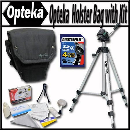 Opteka Ultra soft light weight padded SLR, DSLR Camera holster bag for short to mid-range lenses with Travel Tripod, 4GB Memory Card and Reader, and