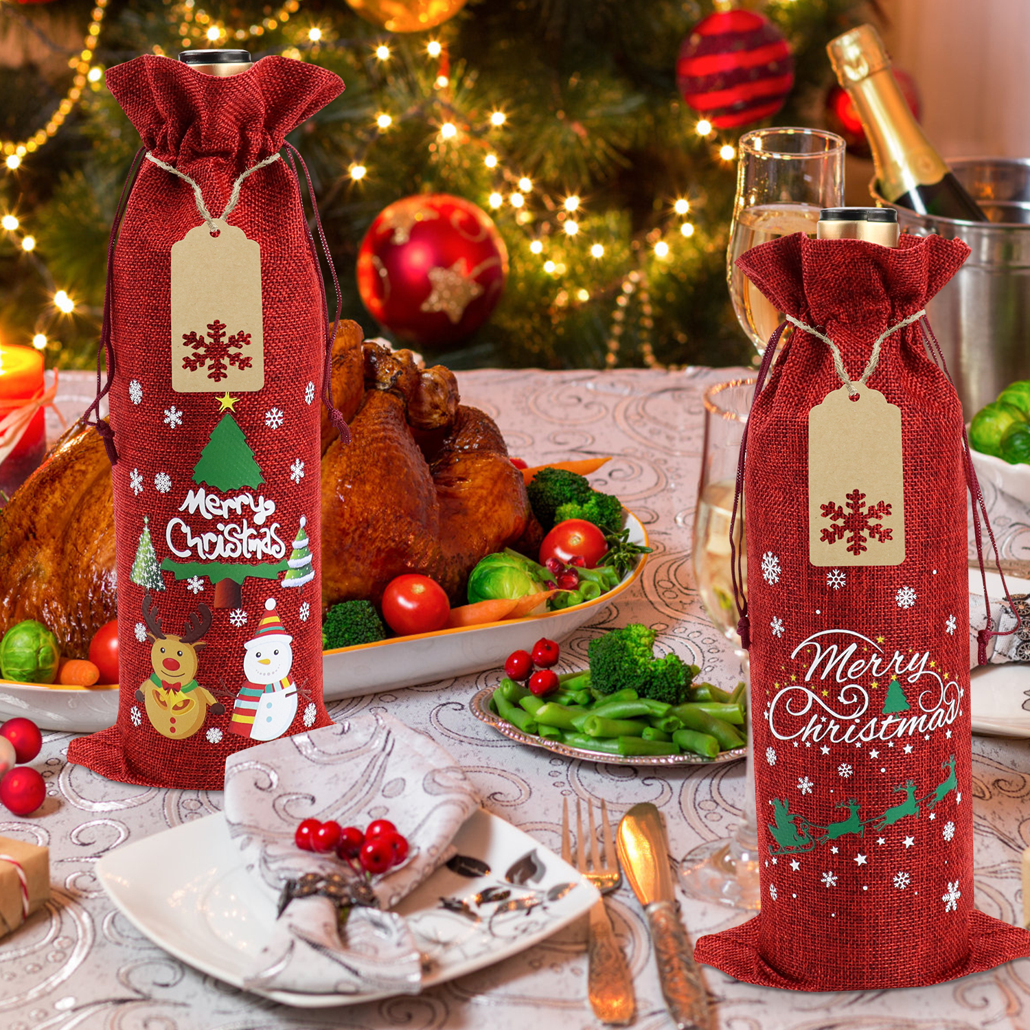 12Pcs Burlap Wine Bags Christmas Wine Gift Bags for Wine Bottles Gifts, Christmas Wine Bottle Bags with Drawstring Holiday Wine Bags, Christ並行輸入 LOKIPA Burlap Wine Gift Bags, 12 Pcs Jute Wine Bottle Bags with Drawstring,  Reusable Wine Bottle Covers with Snowflake Tags for Christmas :