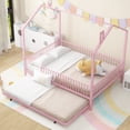 thumbnail image 3 of EUROCO Metal Full Size Low House Bed with Roof and Trundle for Kids, Pink, 3 of 15
