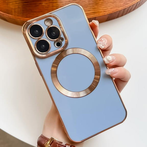 Magnetic Case for iPhone 14 Pro Max Built-in Camera Lens Protector Compatible with MagSafe Soft TPU Full Protection Shockproof Electroplate Edge Bumper Case Cover 6.7 Inches - Blue
