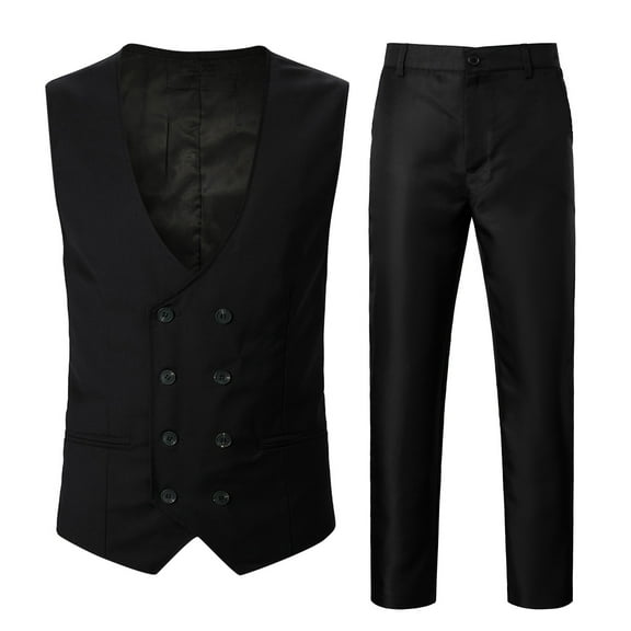 Mens Business Casual Wedding Banquet Vest V Neck Sleeveless Slim Jacket Suit Vest Trousers Two Piece Set