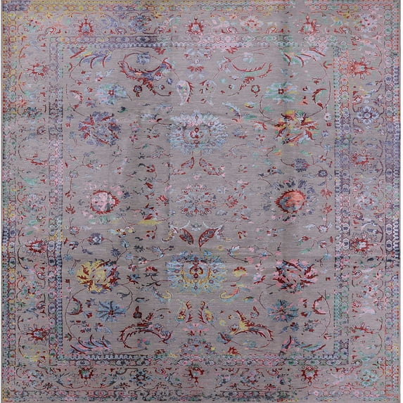 Ahgly Company Indoor Square Mid-Century Modern Mauve Taupe Purple Oriental Area Rugs, 5' Square