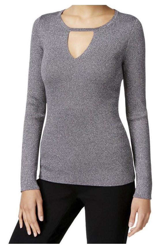 Womens Cutout Pullover Sweater, Metallic, PM