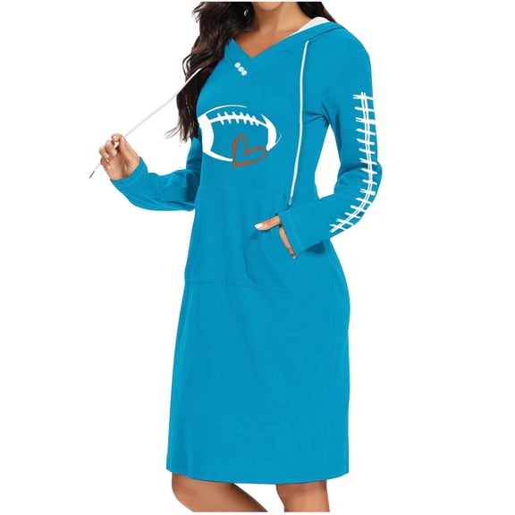 Sexlip Womens Long Sleeve Midi Dress V Neck Design Soft Fabric Relaxed Silhouette for Office Wear Blue XXL