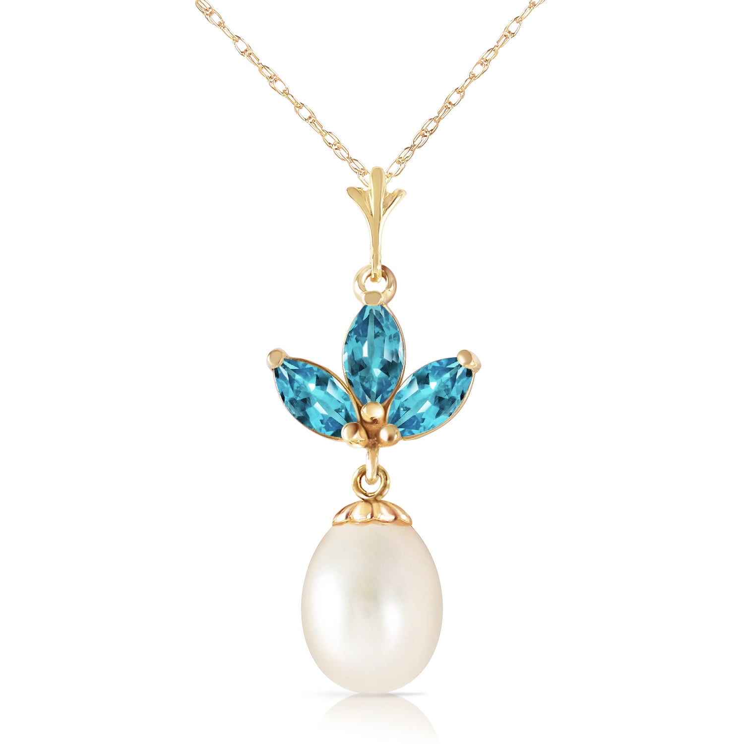 Galaxy Gold 14K Solid Gold Natural Blue Topaz Necklace for Women - Yellow Gold Fine Jewelry