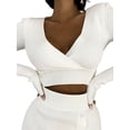 thumbnail image 2 of Seyurigaoka Vintage Knit Ribbed Sweaters for Women Fall Winter Simple Style Chic Crop Tops Long Sleeve V Neck Cropped Pullover Tops, 2 of 9