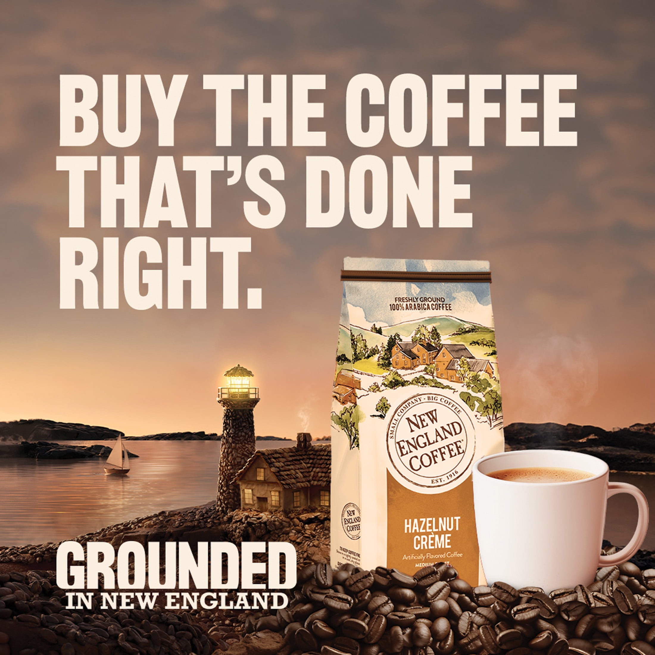 New England Coffee Hazelnut Crème Blend Medium Roast Ground Coffee, 22 oz