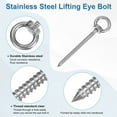 thumbnail image 2 of Uxcell 2-Pack 304 Stainless Steel Eyebolt M6x80mm Shoulder Lifting Eye Bolt for Wood Securing/Swing/Hanging Hammocks Silver, 2 of 7