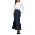 thumbnail image 2 of INSPIRE CHIC Women's Fishtail Long Skirt High Waist Work Office Maxi Mermaid Skirts S Navy Blue, 2 of 5