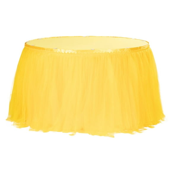 1 Pc, Tulle Tutu 17Ft Table Skirt - Canary Yellow For Ballerina-Inspired Parties, Kid'S Parties, Bridal Showers, Quinceaneras & Wedding Receptions
