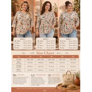 Cuteduck Women Plus Size Printed Tunic 3/4 Sleeve Fall Pleated Round-neck Casual Loose Ruffled Top 1X-5X